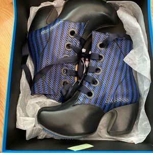 John Fluevog Black and Blue Lace-Up Boots